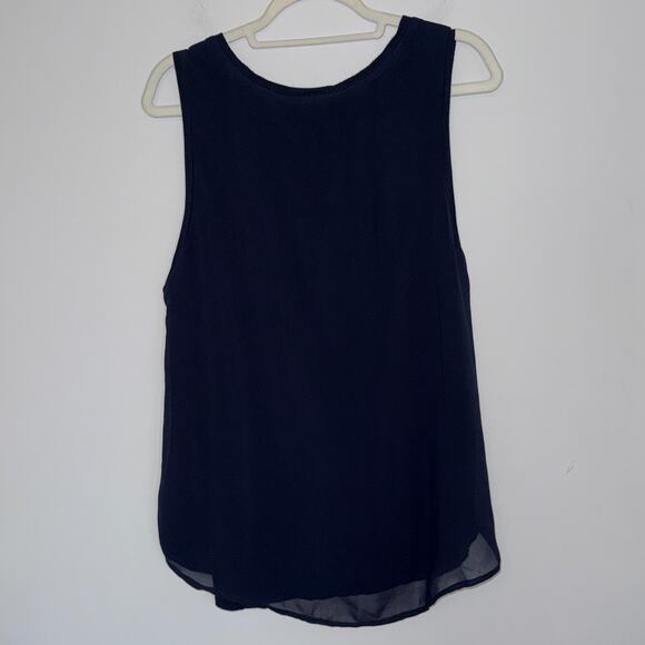 J. Crew Womens Navy Blue Sleeveless Top Size Large Mixed Media Sheer Back Basic - Picture 7 of 7